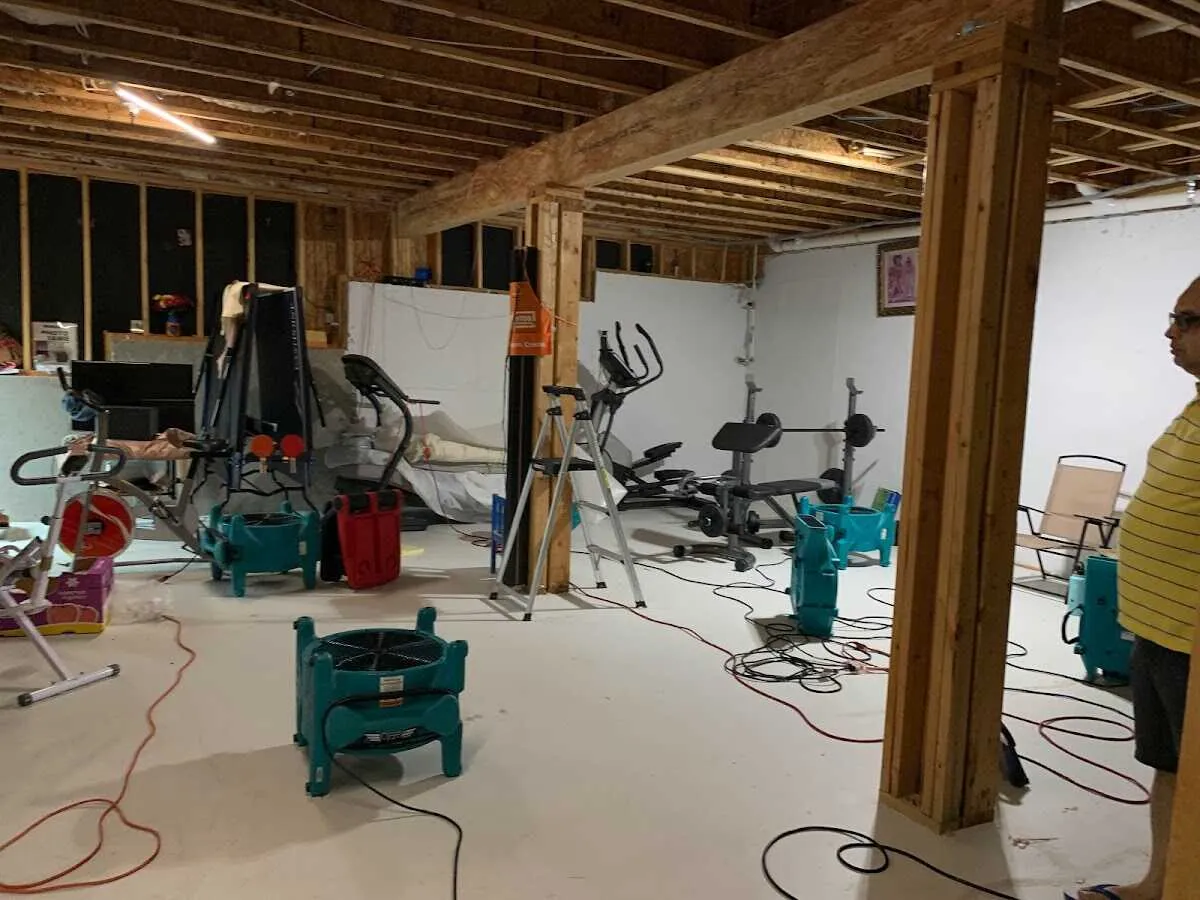 Basement drying equipment setup for Contents Cleaning & Restoration in Springboro